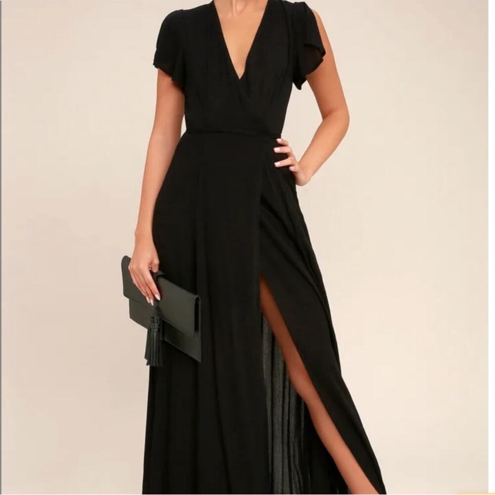 Lulu’s Heart Of Marigold Black Wrap Maxi Dress Size Small